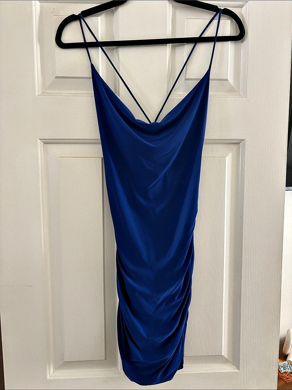 SABORA Royal Blue Bodycon Ruched Design Sweetheart Neckline Crossover Dress